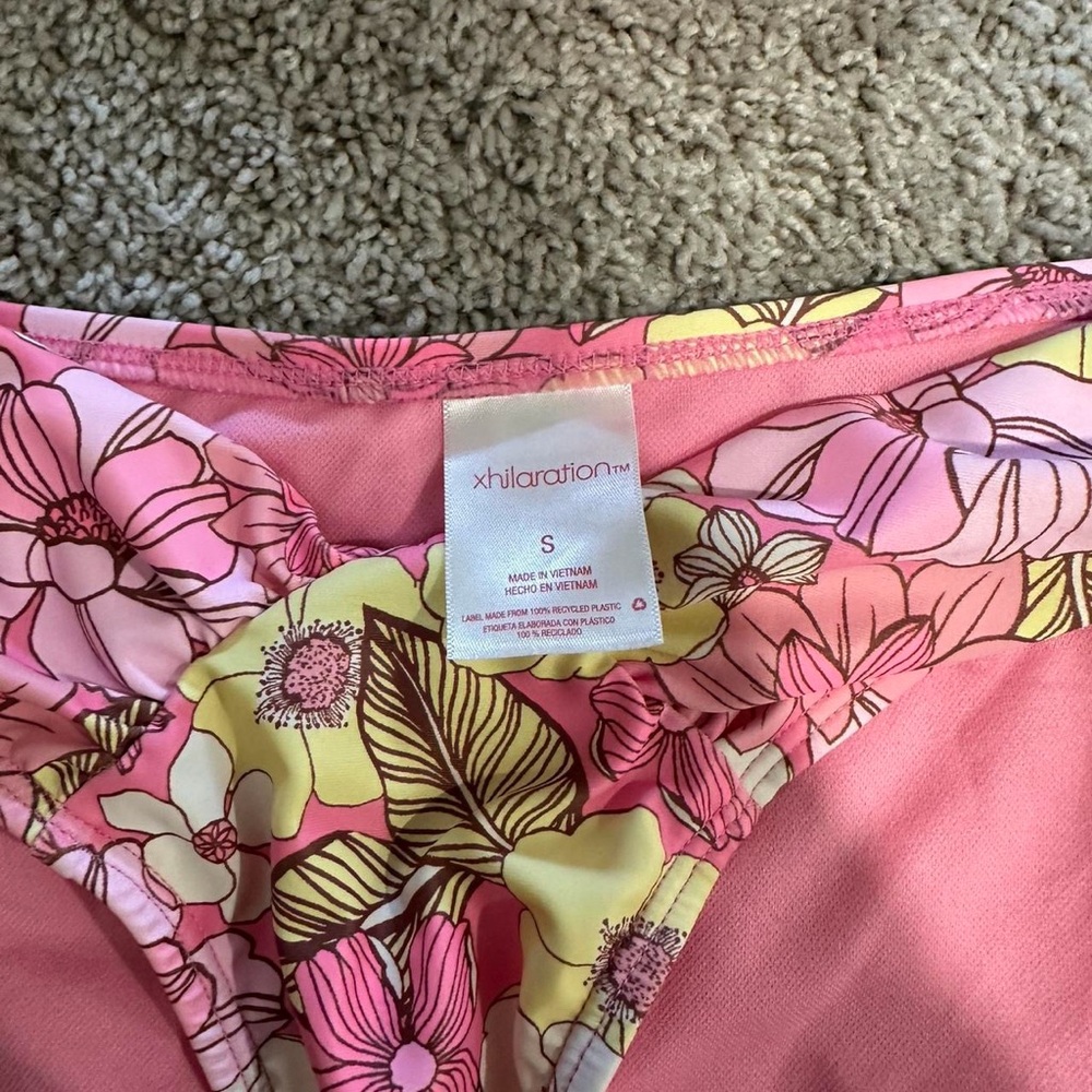 Xhilaration Pink Floral Bikini Bottoms with Yellow and White Accents
